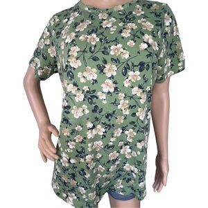 Woman Within Sage Green Short Sleeve T-Shirt With Floral Pattern